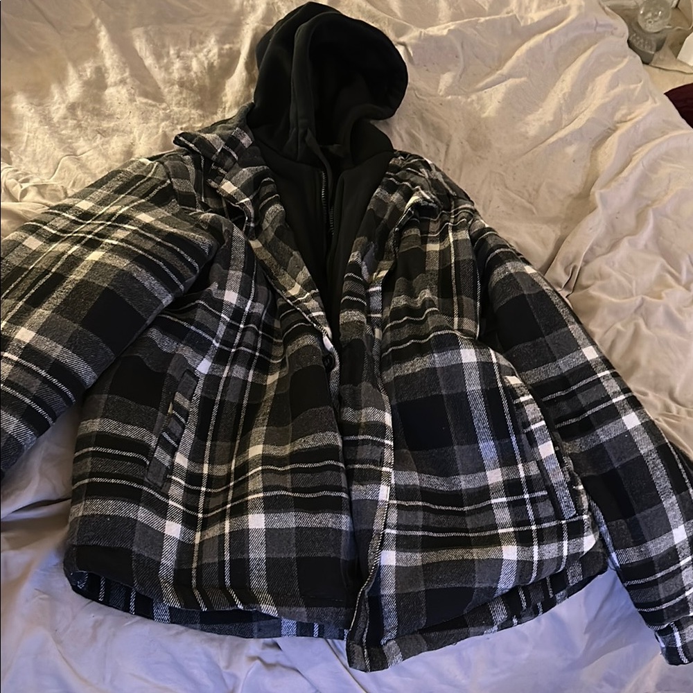 Men's Black and Gray Plaid Jacket.